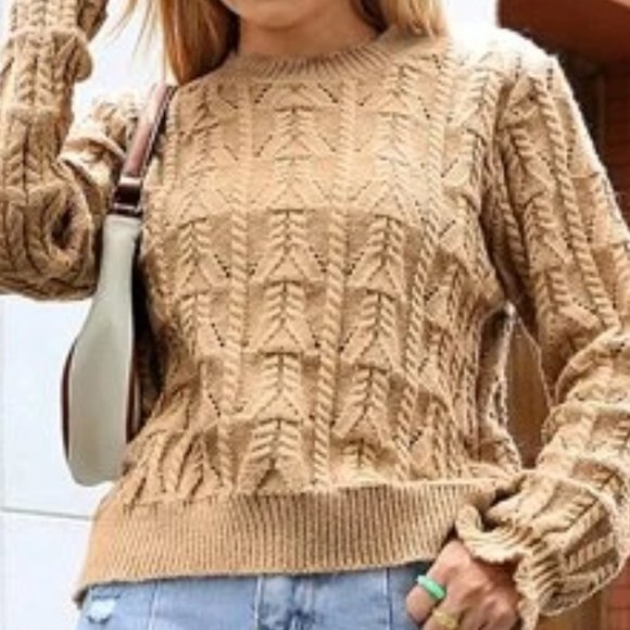Camel Brown Cable Knit Sweater in M and L - Picture 3 of 3